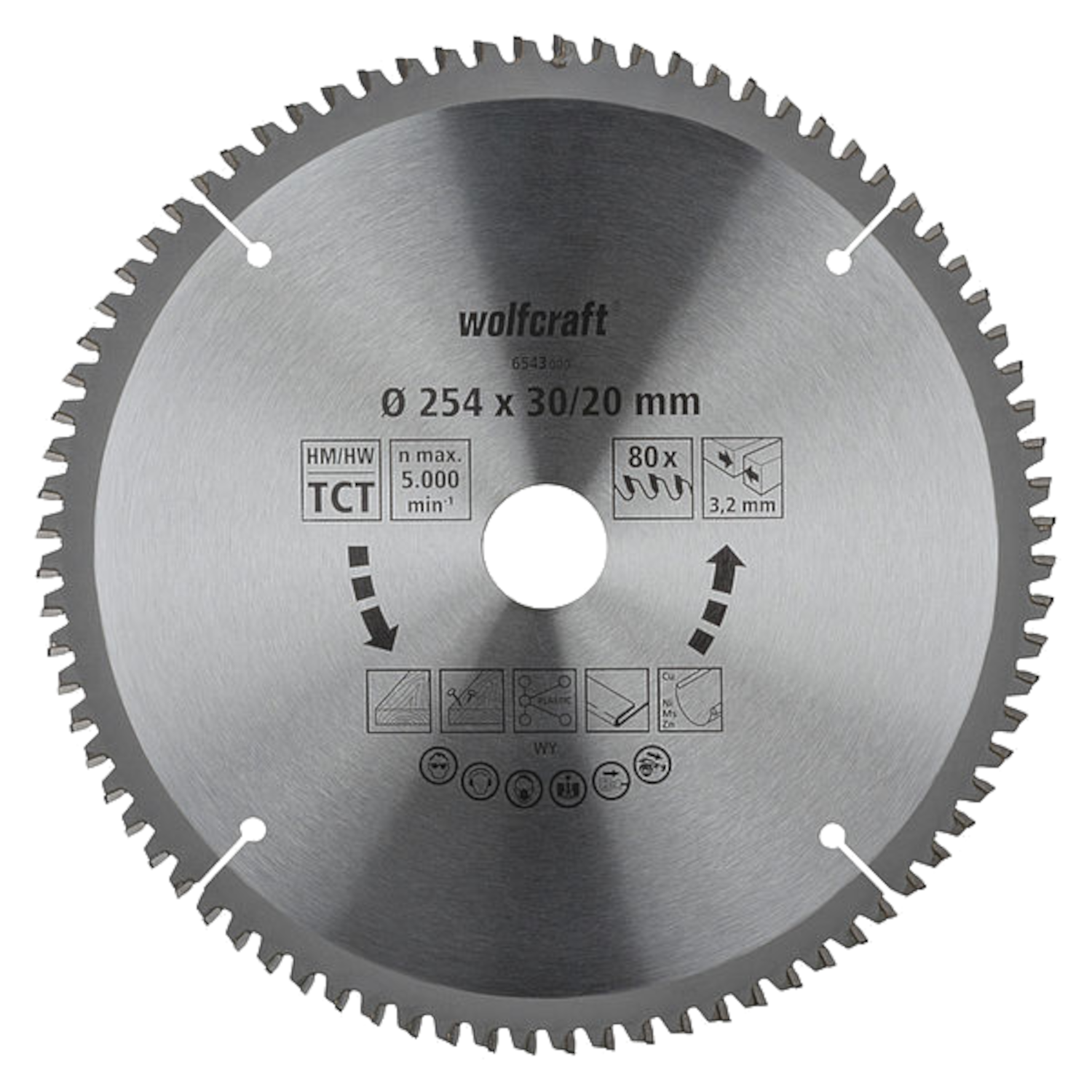 WOLFCRAFT 6543000 Tarcza do drewna i cienkiego metalu 254 x 30 x 3,2mm 80 zębów , seria lila