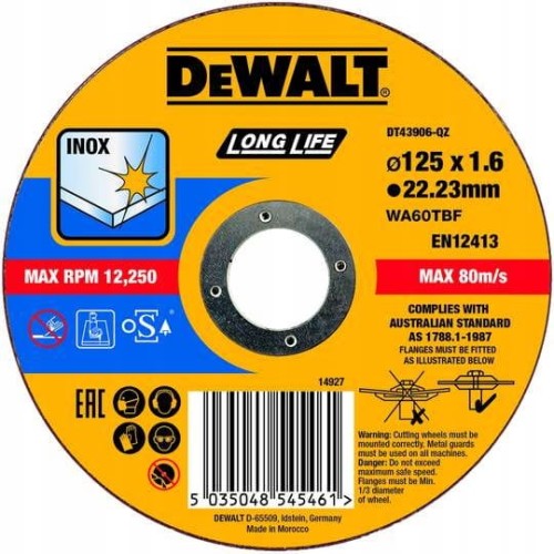 Tarcza do cięcia metalu 125x22,23mm DT43906 DeWalt