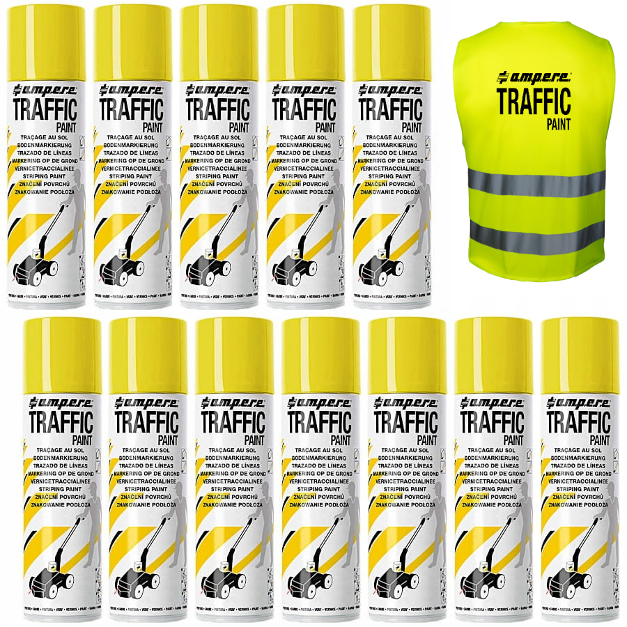 AMPERE TRAFFIC PAINT Farba do malowania linii 500ml żółta 12szt. + Kamizelka gratis