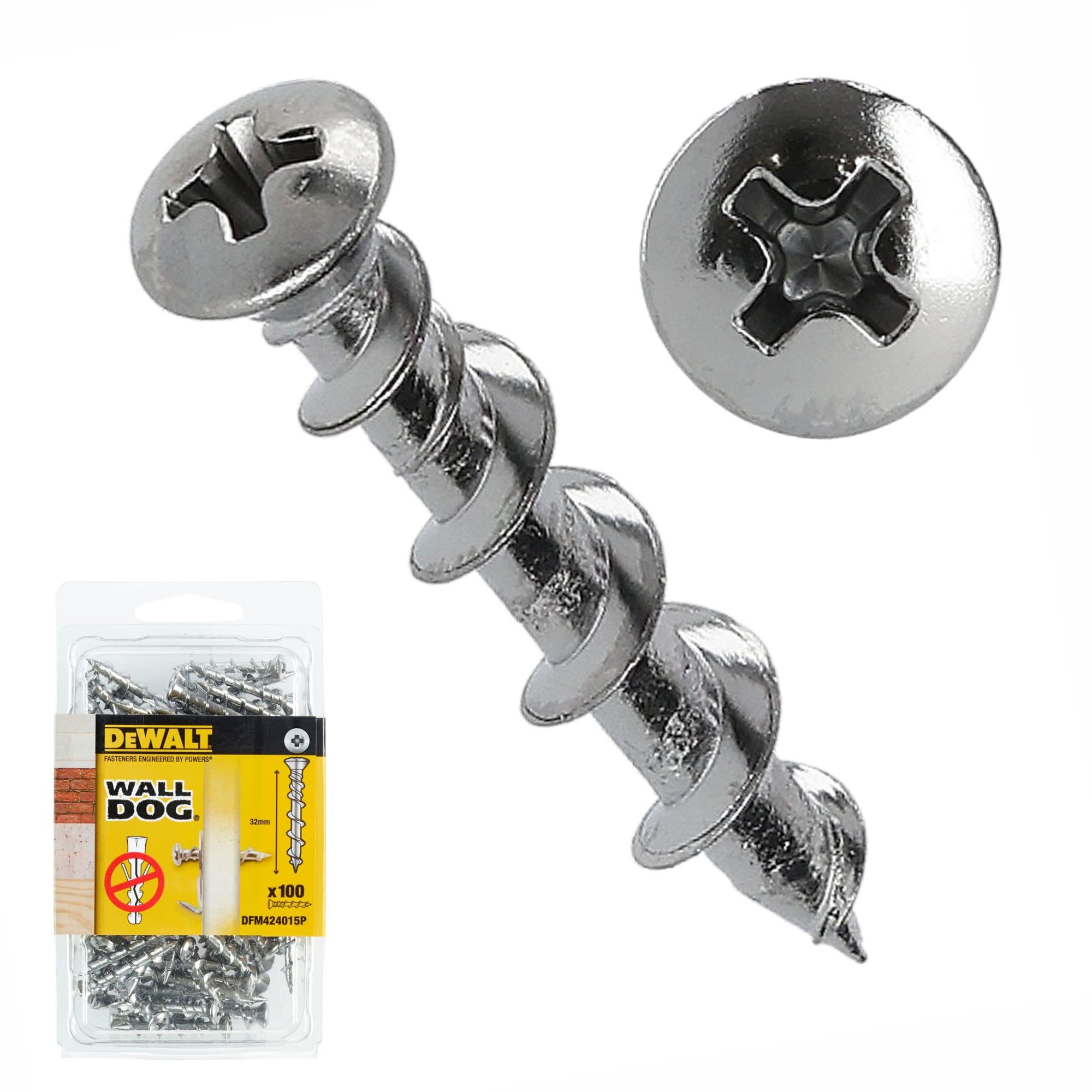Wkręty do muru stożkowe chromowane WALL DOG 32mm 100szt DeWALT DFM424015P