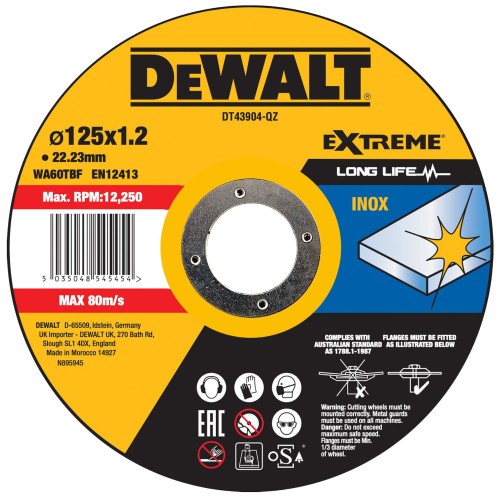 Tarcza do cięcia metalu i stali nierdzewnej 125x1,2mm 1szt. DeWALT DT43904