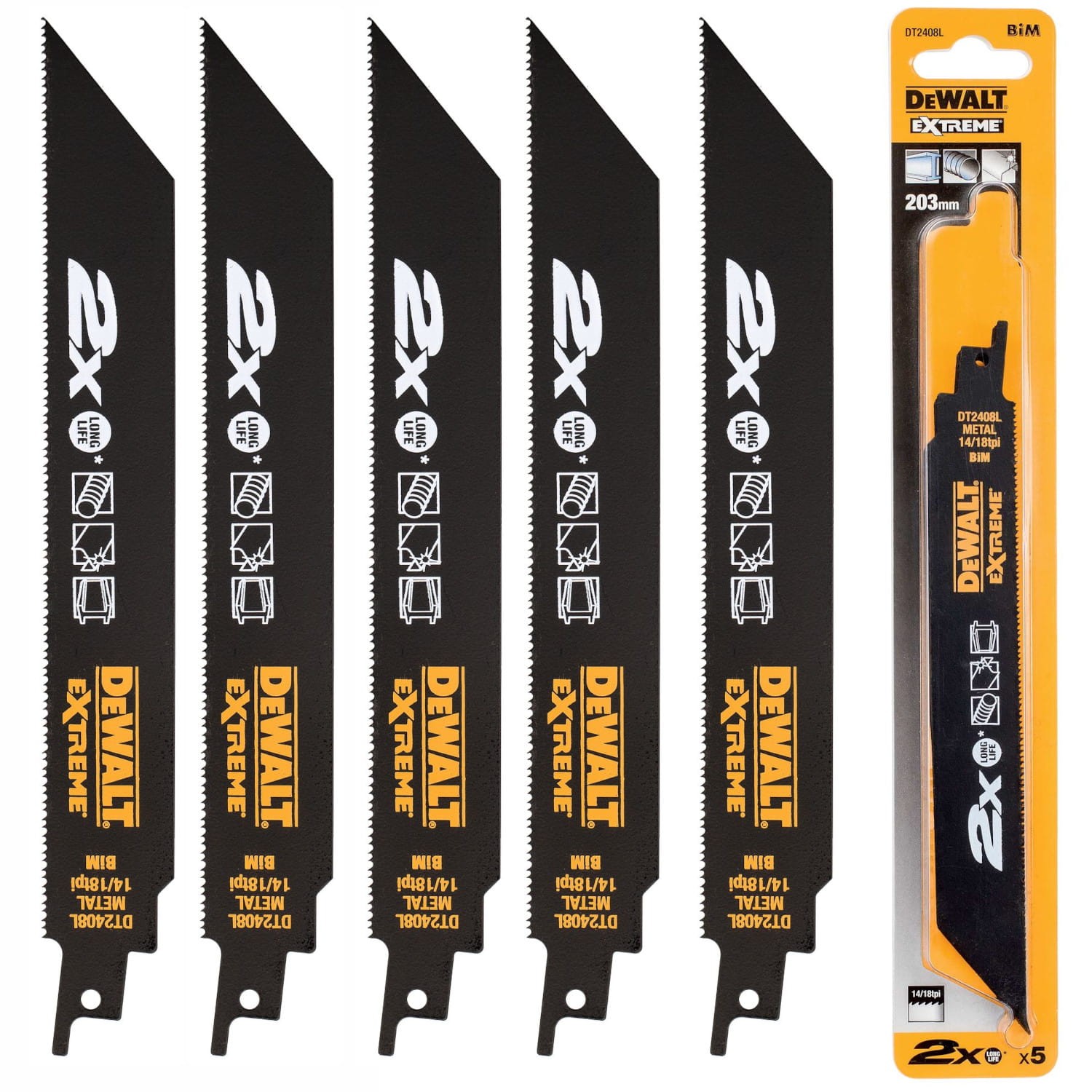 Brzeszczoty do metalu 203mm do piły szablastej 5szt EXTREME DeWALT DT2408L