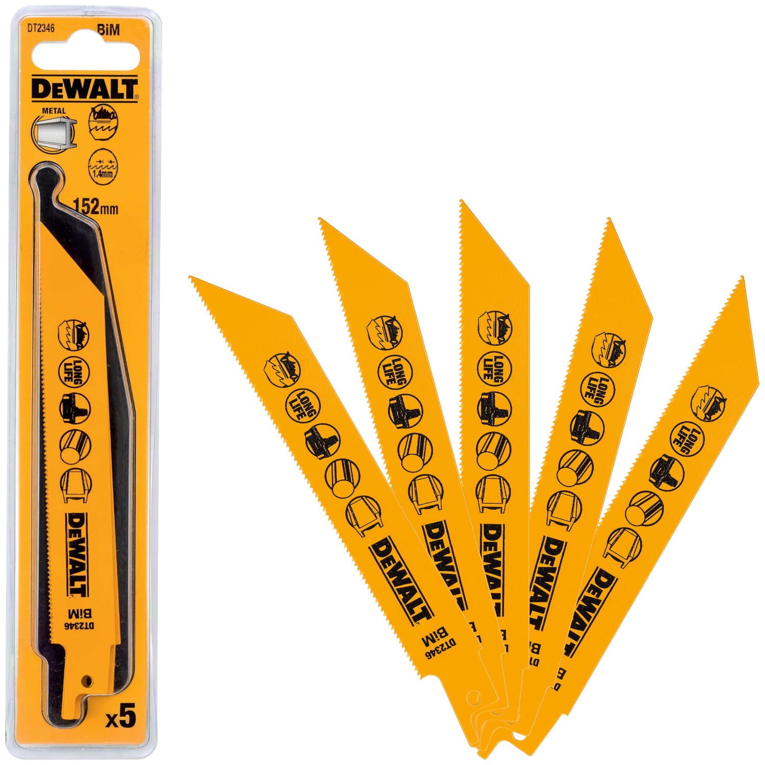 Brzeszczoty do pilarek szablowych do metalu, stali 152mm 5szt DeWALT DT2346