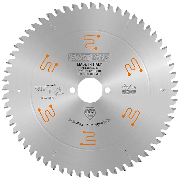 Piła tarczowa do sklejki, płyt laminowanych 210x30mm 60z CMT 281.810.60M