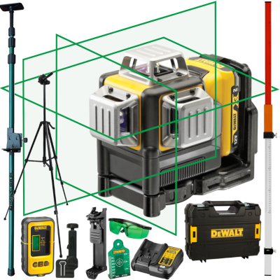 DEWALT DCE089D1G Laser samopoziomujący 3x 360° zielony + statyw + tyczka + łata + detektor