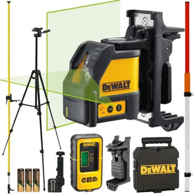 Laser krzyżowy zielony 30m akc DeWALT DW088CG + statyw łata tyczka czujnik