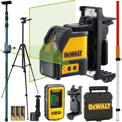 Laser krzyżowy zielony 30m akc DeWALT DW088CG + statyw łata tyczka czujnik