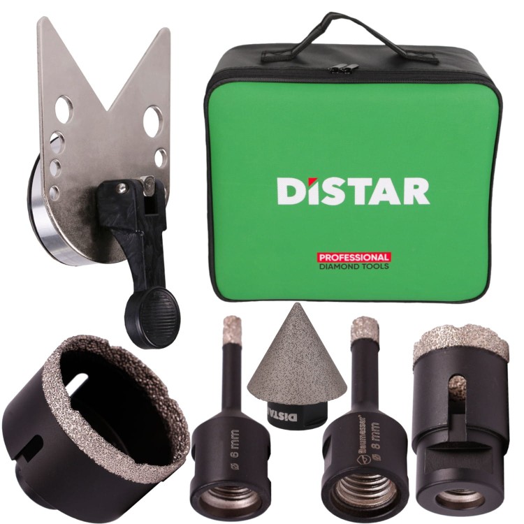 Zestaw wierteł diamentowych Keramik Pro + Prowadnica EasyFix + Torba Distar BOX + Akcesoria