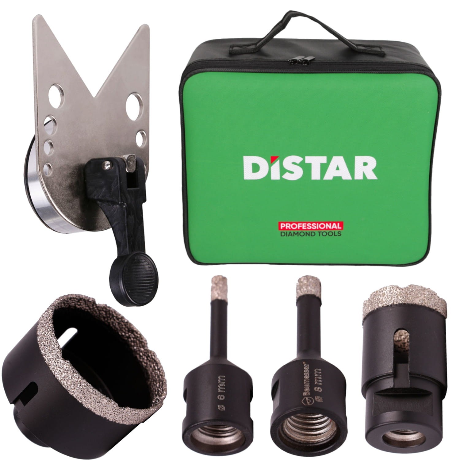 Zestaw wiertła diamentowe KERAMIK PRO 6mm, 8mm, 35mm, 70mm + Prowadnica EASYFIX + Torba DistarBOX