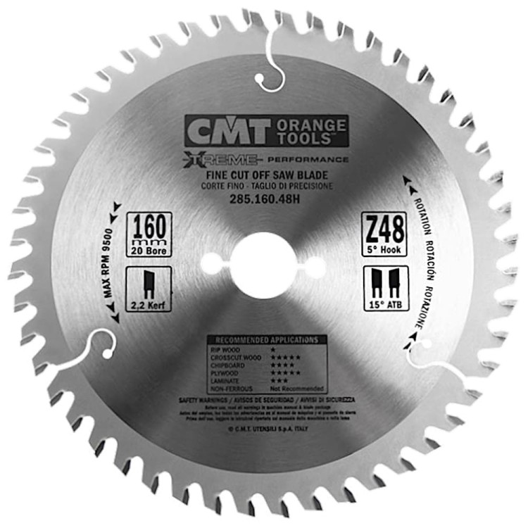 CMT Tarcza pilarska wykończeniowa do drewna 160mm x 20mm 48z 285.160.48H