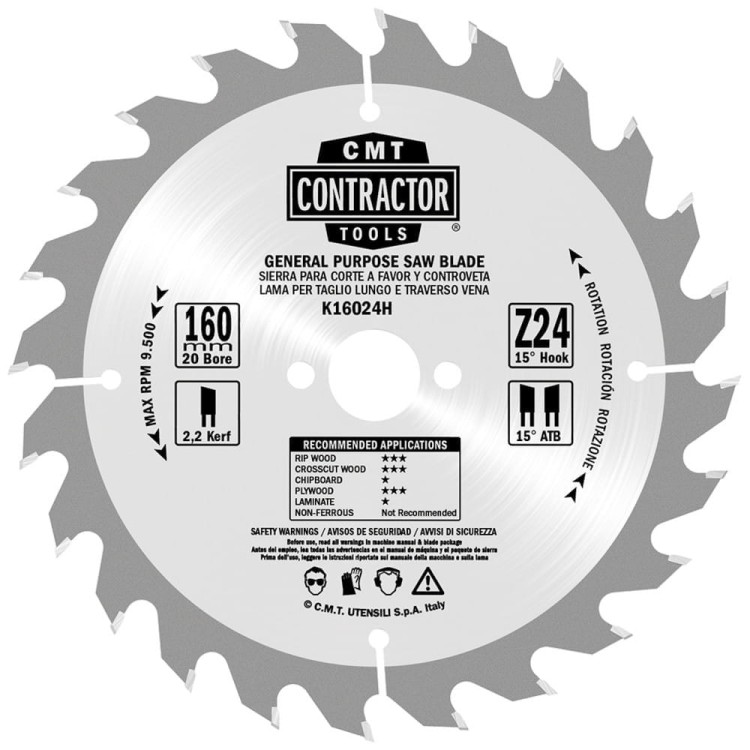 CMT Tarcza pilarska do drewna, sklejki, OSB 160mm x 20mm 24z K16024H
