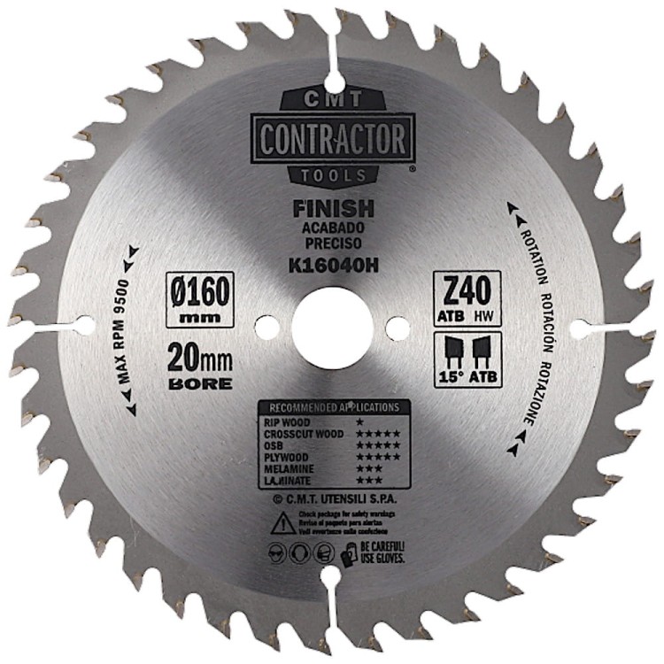 CMT Tarcza pilarska do drewna, sklejki, OSB 160mm x 20mm 40z K16040H