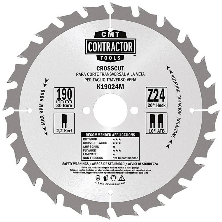 CMT Tarcza pilarska do drewna, sklejki, OSB 190mm x 30mm 24z K19024M 1szt.