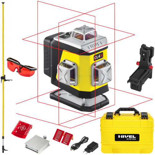 Laser krzyżowy czerwony 4x360° 30m Nivel System CL4R + Tyczka LP36