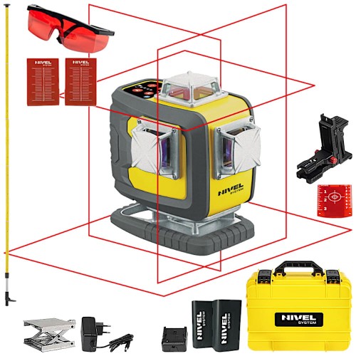 Laser krzyżowy czerwony Nivel System CL4D-R + Tyczka