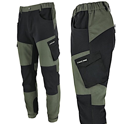 Spodnie z elementami stretch zielono-czarne roz. L Lahti Pro L4053803