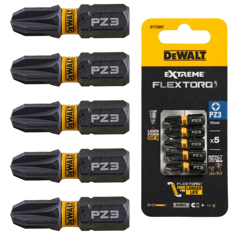 Bity udarowe 25mm Pozidriv PZ3 Extreme Impact 5szt. DeWALT DT7388T