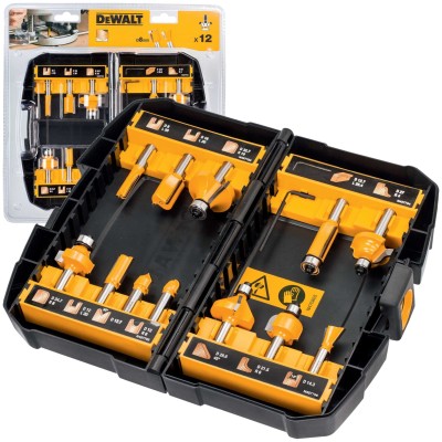 DEWALT DT90016 Zestaw frezów do drewna HM z uchwytem 8mm 12szt.