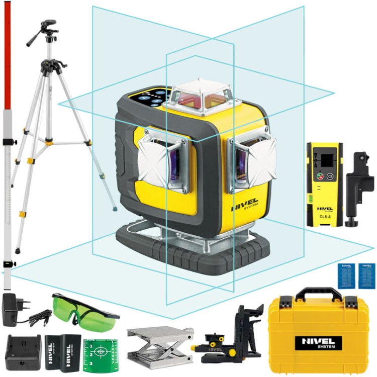 NIVEL SYSTEM CL4D-B Laser krzyżowy 4x360 wiązka niebieska + statyw SJJ-M1 EX + odbiornik + łata