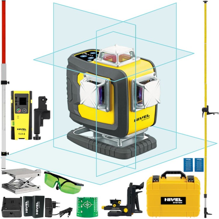 NIVEL SYSTEM CL4D-B Laser krzyżowy 4x360 wiązka niebieska + tyczka GT-360 + odbiornik + łata GT-240