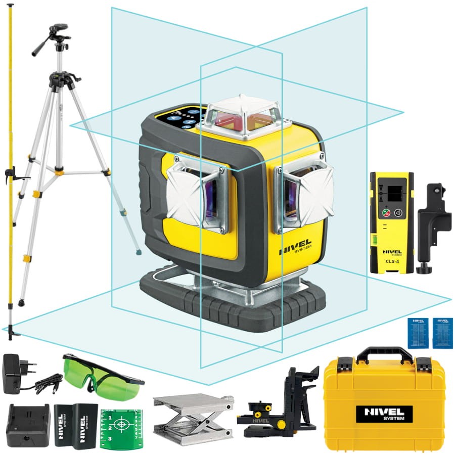 NIVEL SYSTEM CL4D-B Laser krzyżowy 4x360 wiązka niebieska + tyczka GT-360 + statyw SJJ-M1 EX + odbiornik