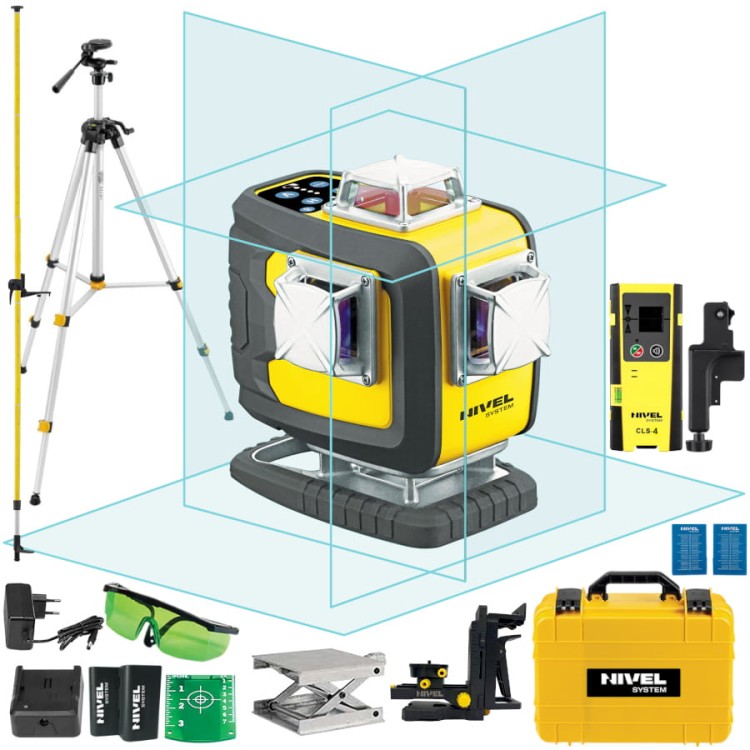 NIVEL SYSTEM CL4D-B Laser krzyżowy 4x360 wiązka niebieska + tyczka GT-360 + statyw SJJ-M1 EX + odbiornik