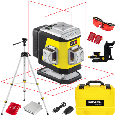 Laser krzyżowy czerwony 360° 30m Nivel System CL3R + Statyw SJJ-M1 EX