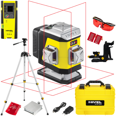 Laser krzyżowy czerwony 360° 30m Nivel System CL3R + Statyw + Czujnik
