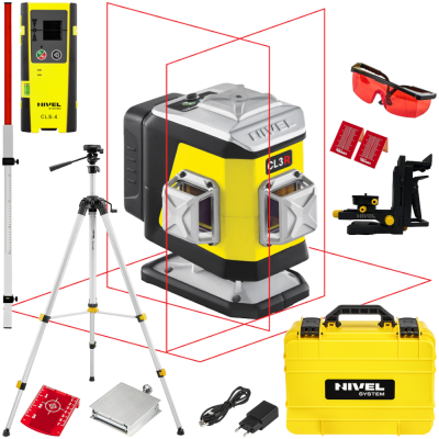 Laser krzyżowy czerwony 360° 30m Nivel System CL3R + Statyw, Czujnik, Łata