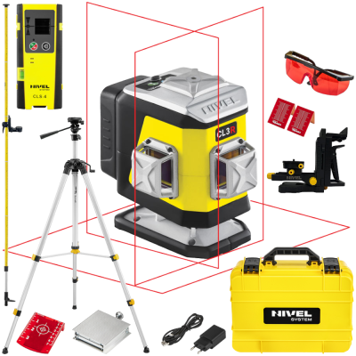 Laser krzyżowy czerwony 360° 30m Nivel System CL3R + Tyczka Statyw Czujnik