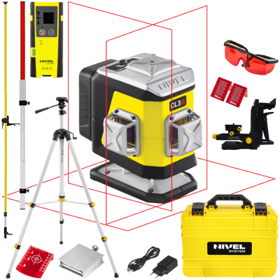 Laser krzyżowy czerwony 360° 30m Nivel System CL3R + zestaw akcesoriów