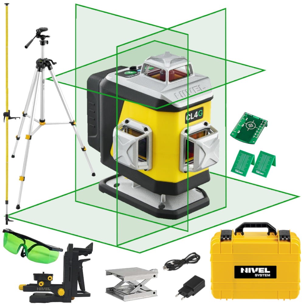 NIVEL SYSTEM Laser krzyżowy zielony CL4G + statyw SJJ-M1EX + tyczka