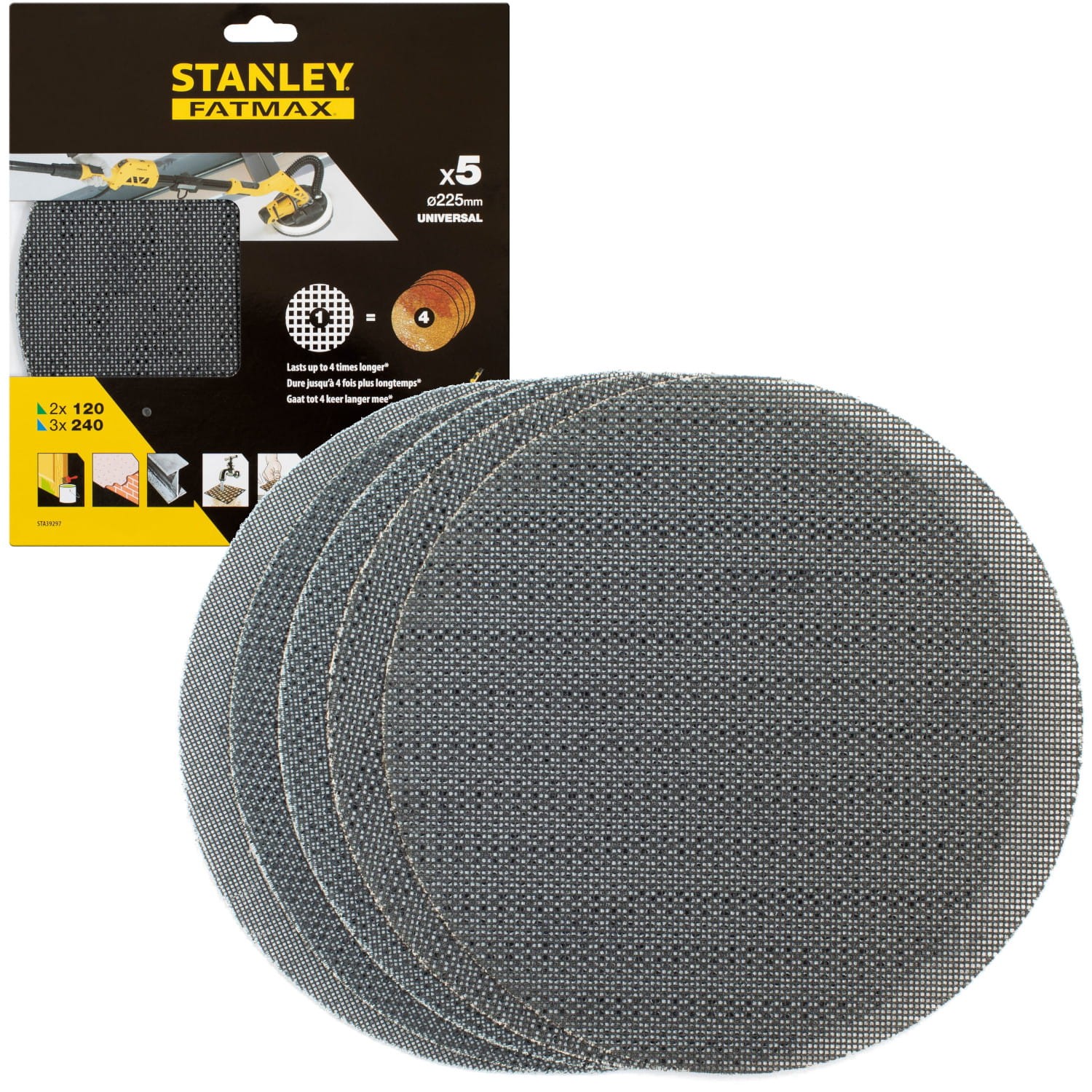 Siatki ścierne 225mm gr. 120/240 5szt. Stanley STA39297