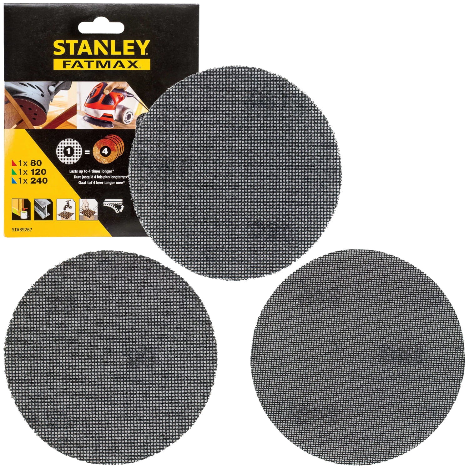 Siatki ścierne 125mm gr. 80/120/240 3szt. Stanley STA39267