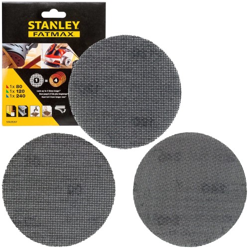 Siatki ścierne 125mm gr. 80/120/240 3szt. Stanley STA39267