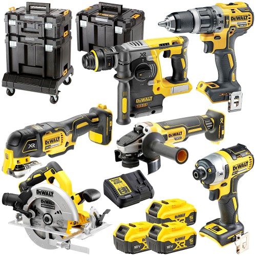 DeWALT Zestaw DCD796 + DCF887 + DCH273 + DCG405 + DCS570 + DCS355 + 3x 5Ah + 4x TSTAK