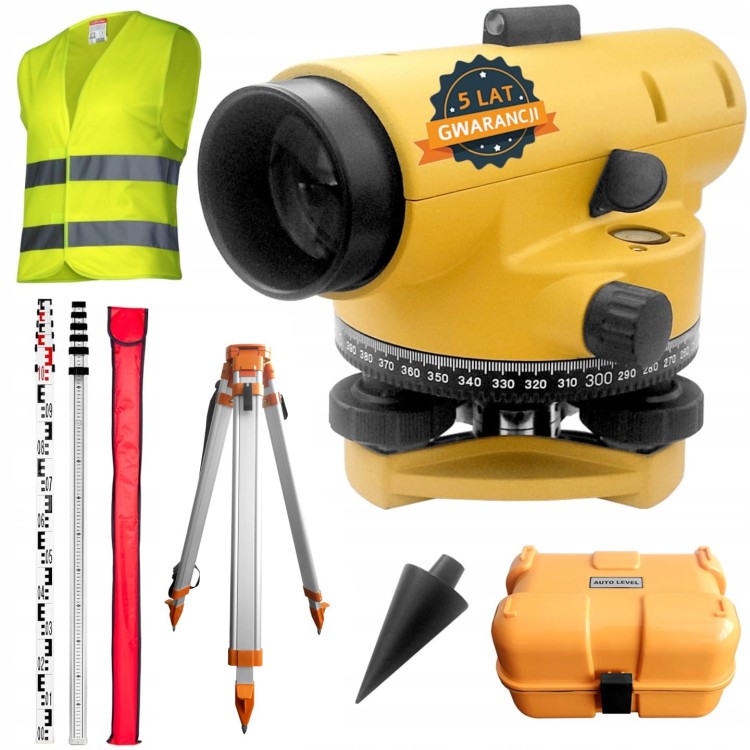 AT-32 Niwelator optyczny 32x 1.0mm / 1km + statyw + łata 5m + gratis kamizelka ostrzegawcza