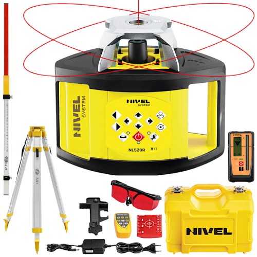 Laser obrotowy czerwony Nivel System NL520R + Czujnik RD700 Digital + Łata LS-24 + Statyw SJJ1