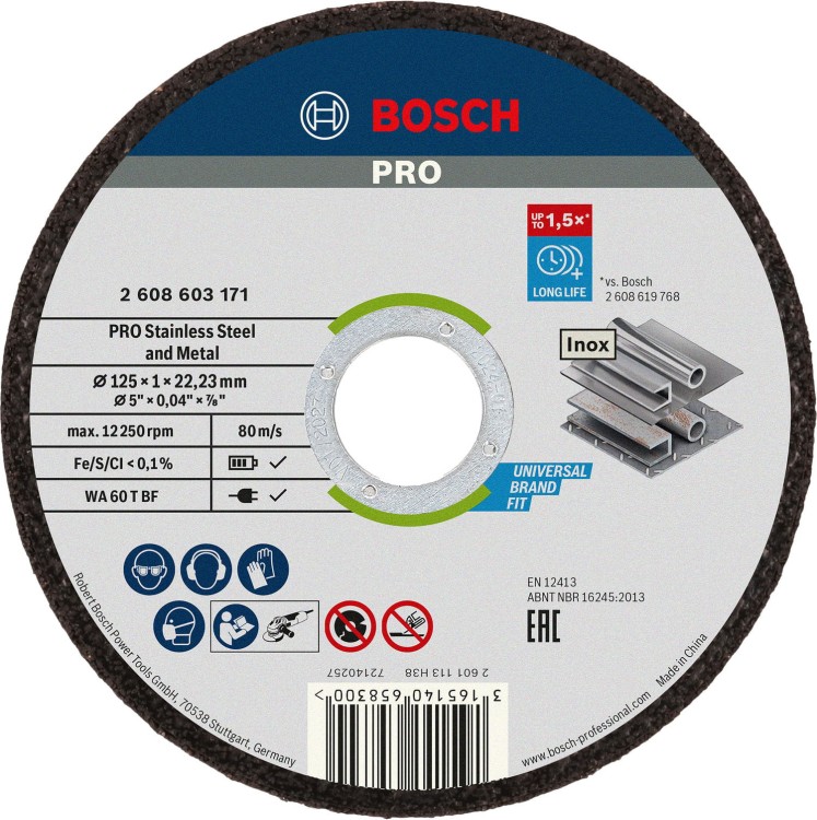 Tarcza do cięcia stali 125x1mm INOX 1szt  BOSCH 2608603171