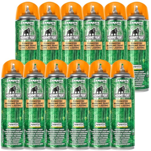 Spray Farba do znakowania drewna pomarańczowa x12 AMPERE UNIVERSAL MARKER + Gratis Kamizelka