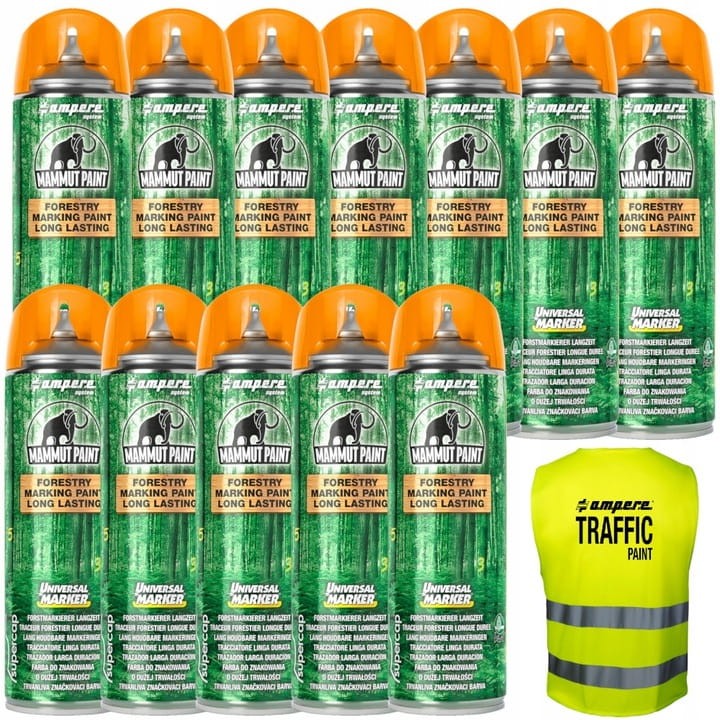 Spray Farba do znakowania drewna pomarańczowa x12 AMPERE UNIVERSAL MARKER + Gratis Kamizelka