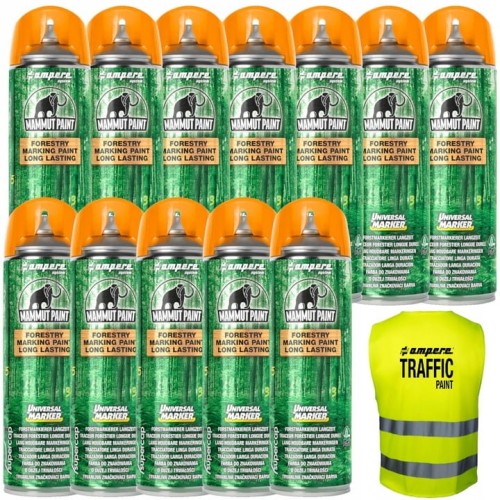 Spray Farba do znakowania drewna pomarańczowa x12 AMPERE UNIVERSAL MARKER + Gratis Kamizelka
