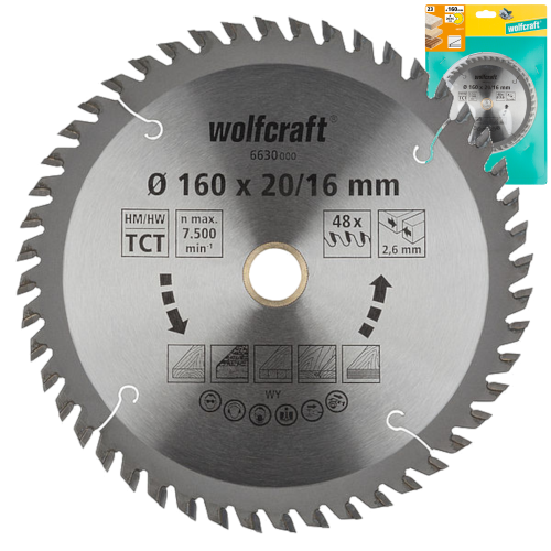 WOLFCRAFT 6630000 Tarcza do drewna 160 x 20/16mm 48 zębów, seria pomarańczowa