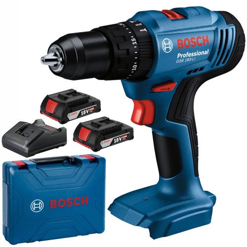 Wiertarko-wkrętarka akumulatorowa Bosch GSB 183-LI + 2x aku walizka
