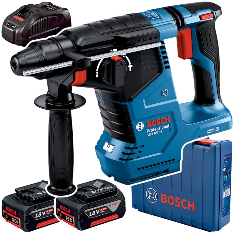 Młot udarowo-obrotowy SDS plus 2,4J 18V 2x 5,0Ah Bosch GBH 187-LI