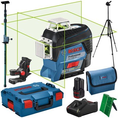 BOSCH GLL 3-80CG Laser krzyżowy wiązka zielona 30m + statyw + tyczka 320 + uchwyt