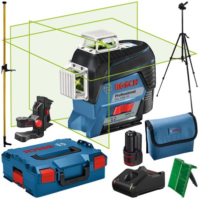 BOSCH GLL 3-80CG Laser krzyżowy wiązka zielona 30m + statyw + tyczka 360 + uchwyt