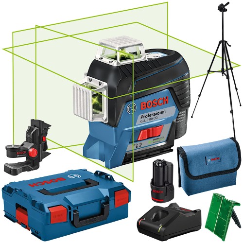 BOSCH GLL 3-80CG Laser krzyżowy wiązka zielona 30m + statyw + uchwyt