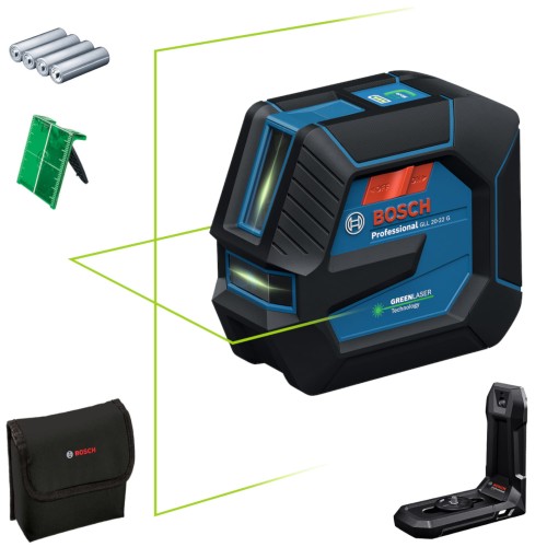 Bosch 0601065600 Laser krzyżowy zielony 20m IP65 GLL 20-22 G + akcesoria