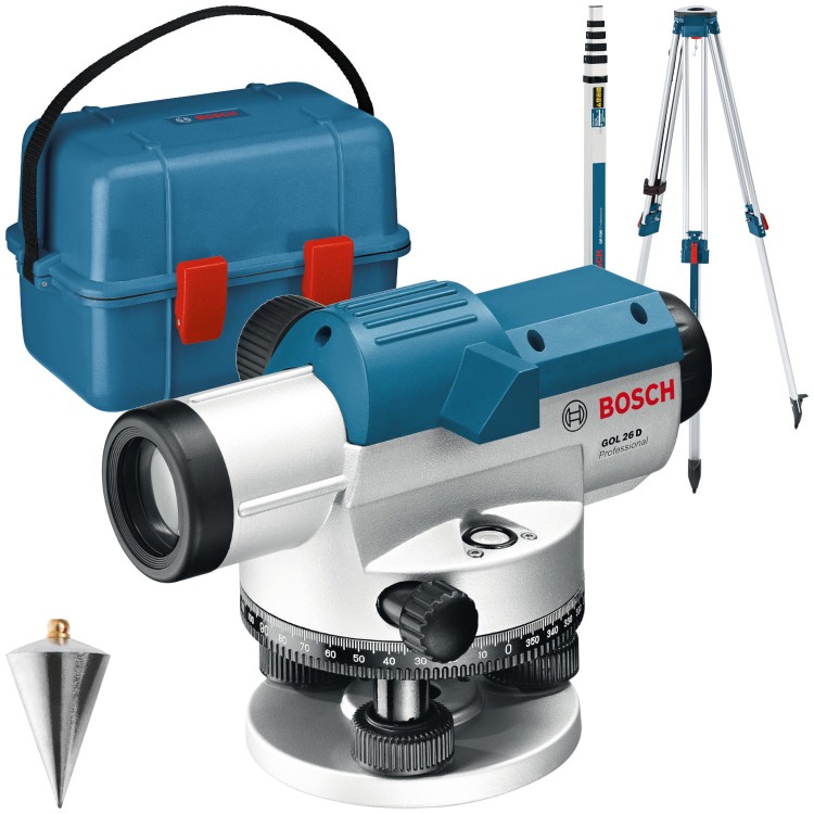 BOSCH Niwelator optyczny GOL 26 D 100m IP54 + Łata GR 500 + Statyw BT 160